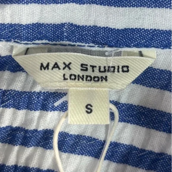 Max Studio London Button Front Shirt Size Small Blue White New Striped Casual - Picture 4 of 11